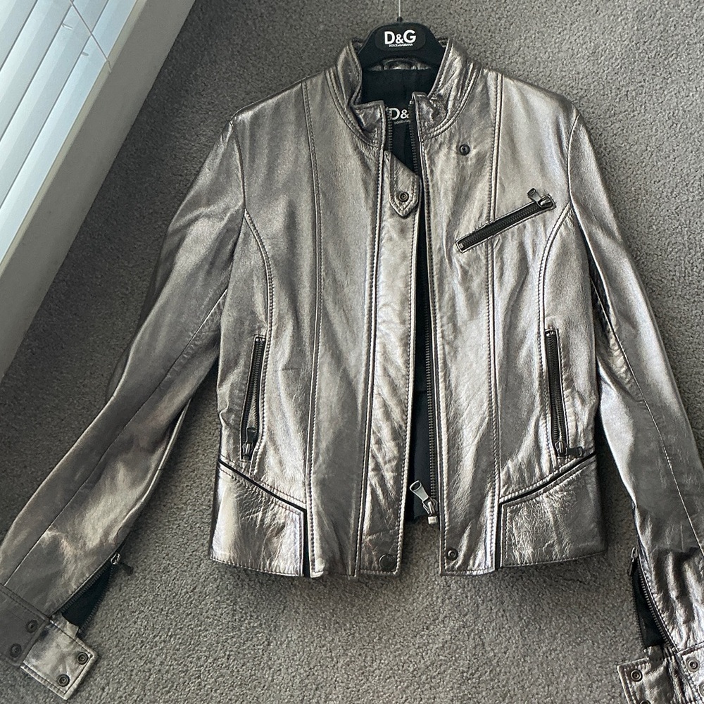 Dolce & gabbana Silver Metallic Leather Jacket D&G
